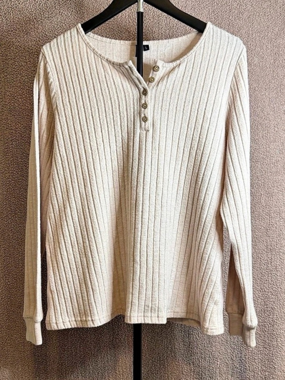 AUTOMET Cream Ribbed Henley Long Sleeve Top Size L